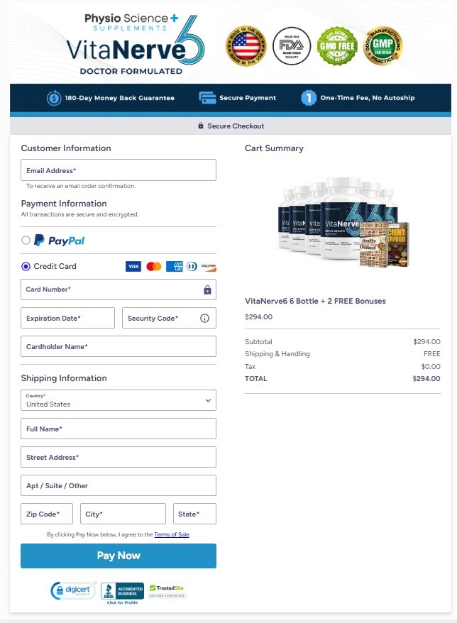 Complete your VitaNerve6 purchase securely